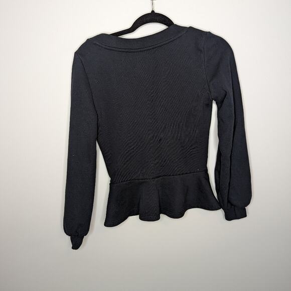 Maeve Anthropologie Black V-Neck Sweatshirt With Peplum | Size XS - Picture 6 of 7